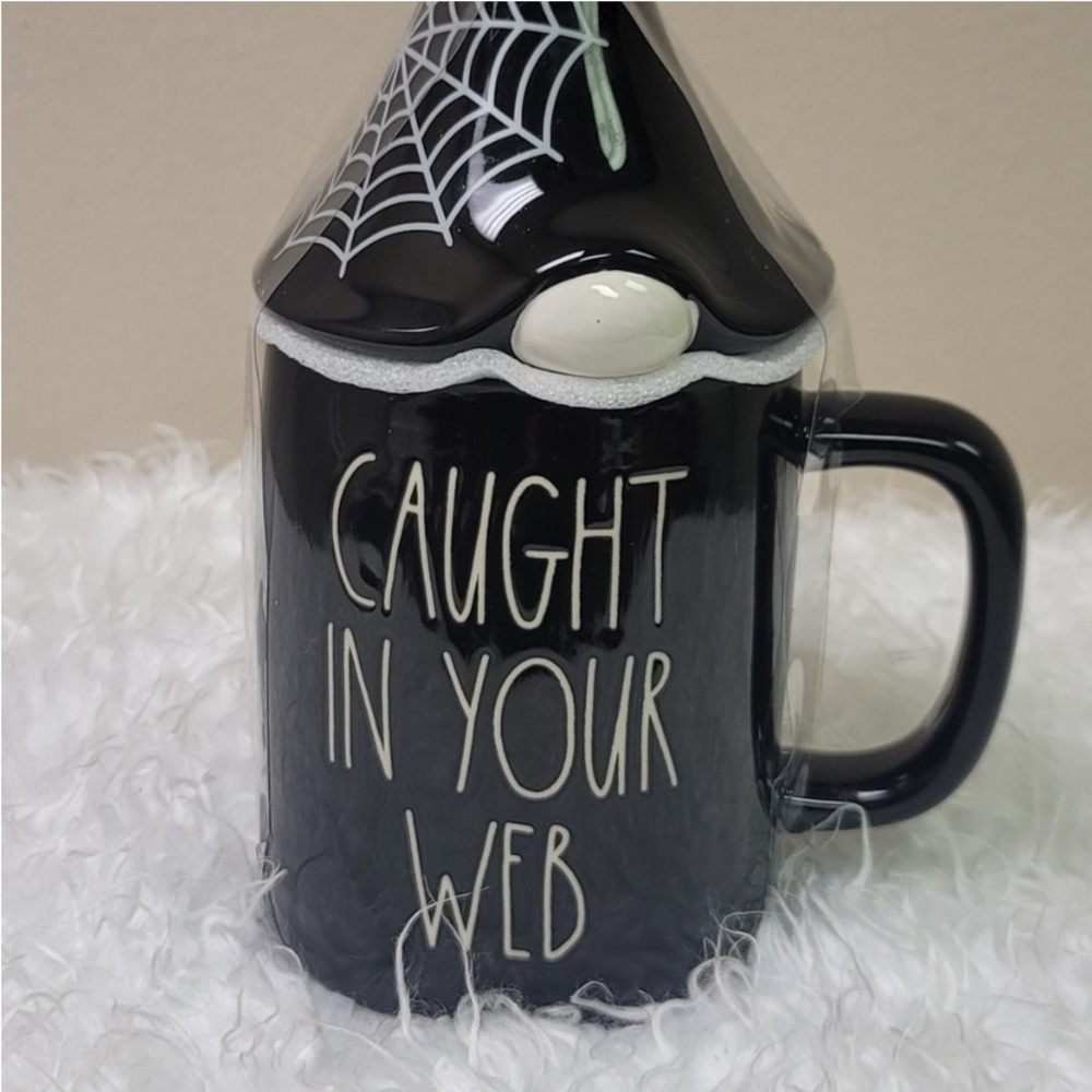 NEW Rae Dunn Halloween "Caught In Your Web" Gnome Topper Mug